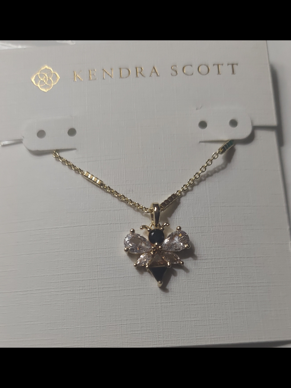 Kendra Scott Gold Bee Pendant Necklace with Black and Clear Stones
